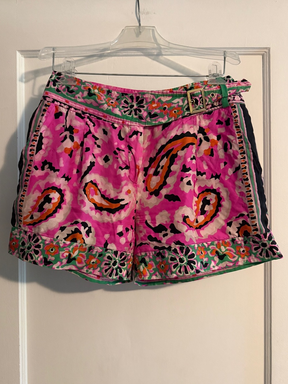 Blumarine 100% Silk Belt Waist Paisley Shorts Tropical Resortwear I42 US 6
